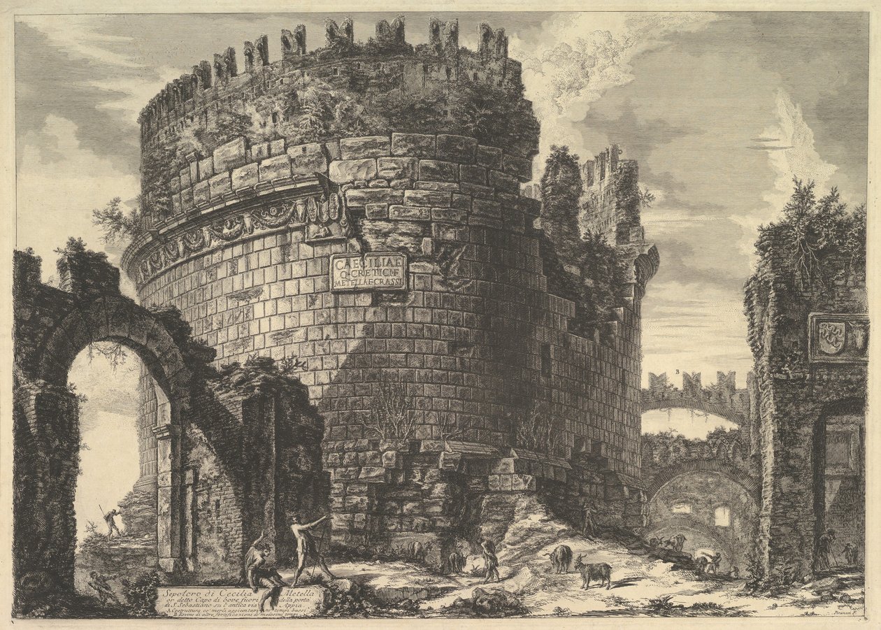 Graven til Caecilia Metella, fra Views of Rome Roman Views, ca. 1762. av Giovanni Battista Piranesi