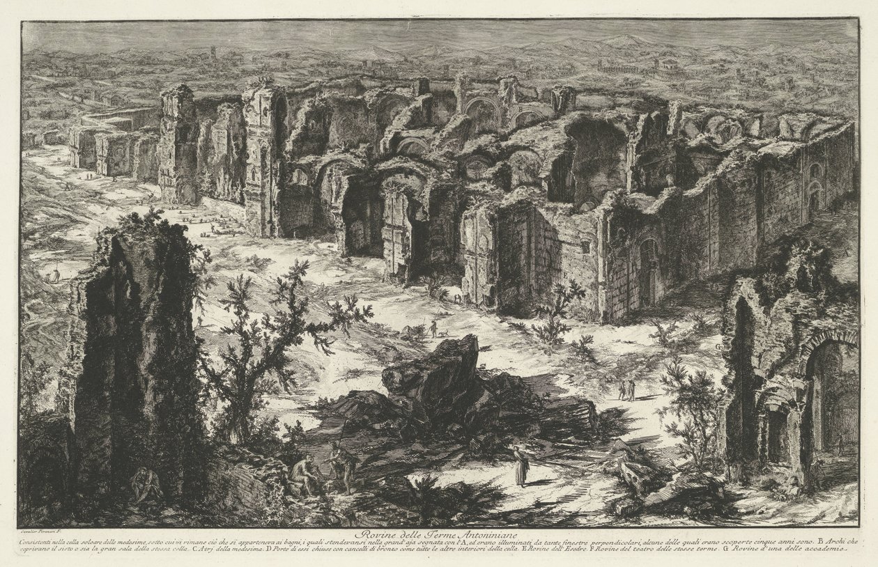 Thermen van Caracalla te Roma Ruinene av Antoninian Baths (tittel på objekt) Gezichten op Roma (serietittel) Utsikt over Roma designet og gravert av Giambattista Piranesi-arkitekten Ve (nez) iano (serietittel) av Giovanni Battista Piranesi