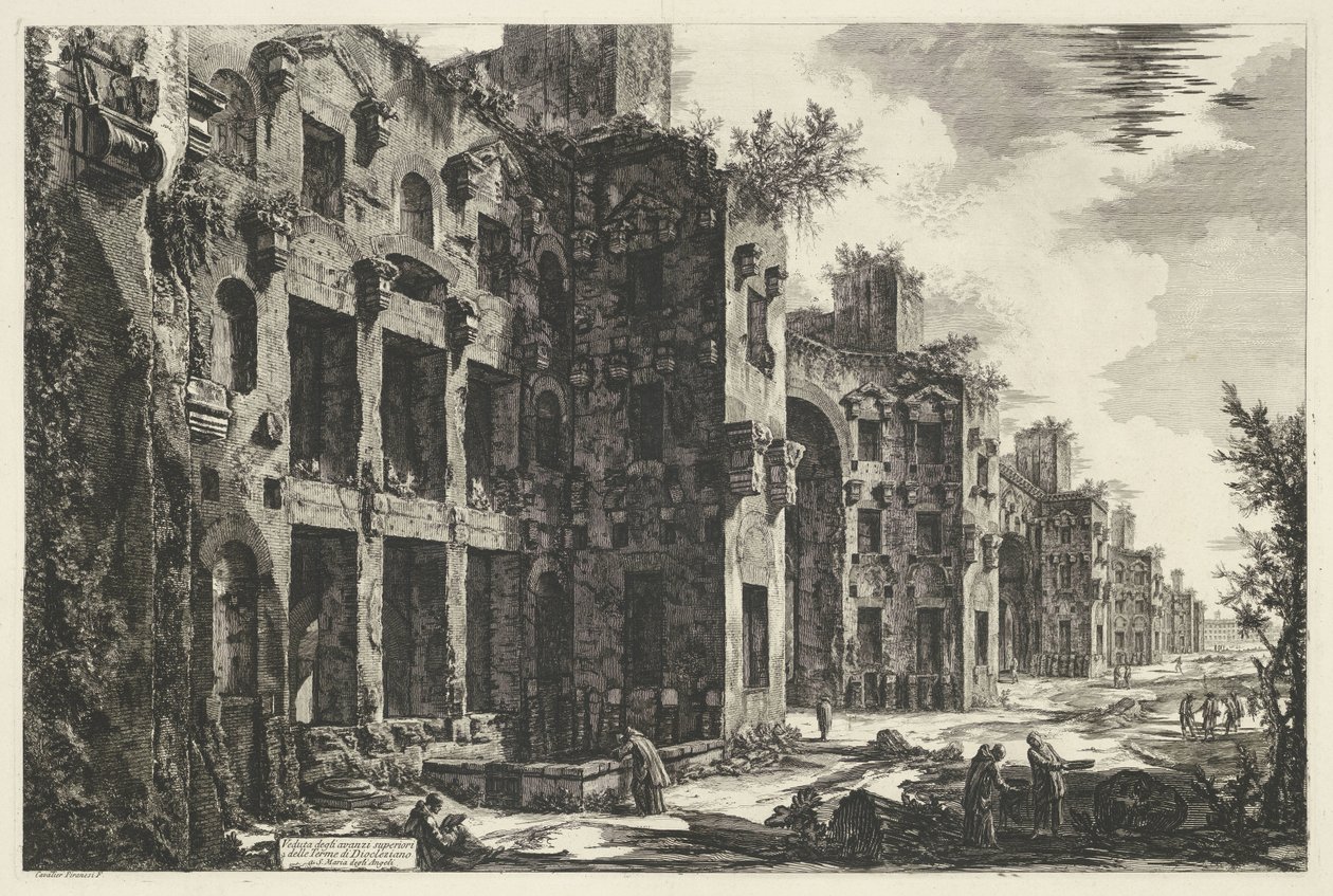 Thermen van Diocletianus te Roma Utsikt over de øvre restene av Diokletians bad i S. Maria degli Angeli (tittel på objekt) Gezichten op Roma (serietittel) Utsikt over Roma designet og gravert av Giambattista Piranesi-arkitekten Ve (nez) iano (seri) av Giovanni Battista Piranesi