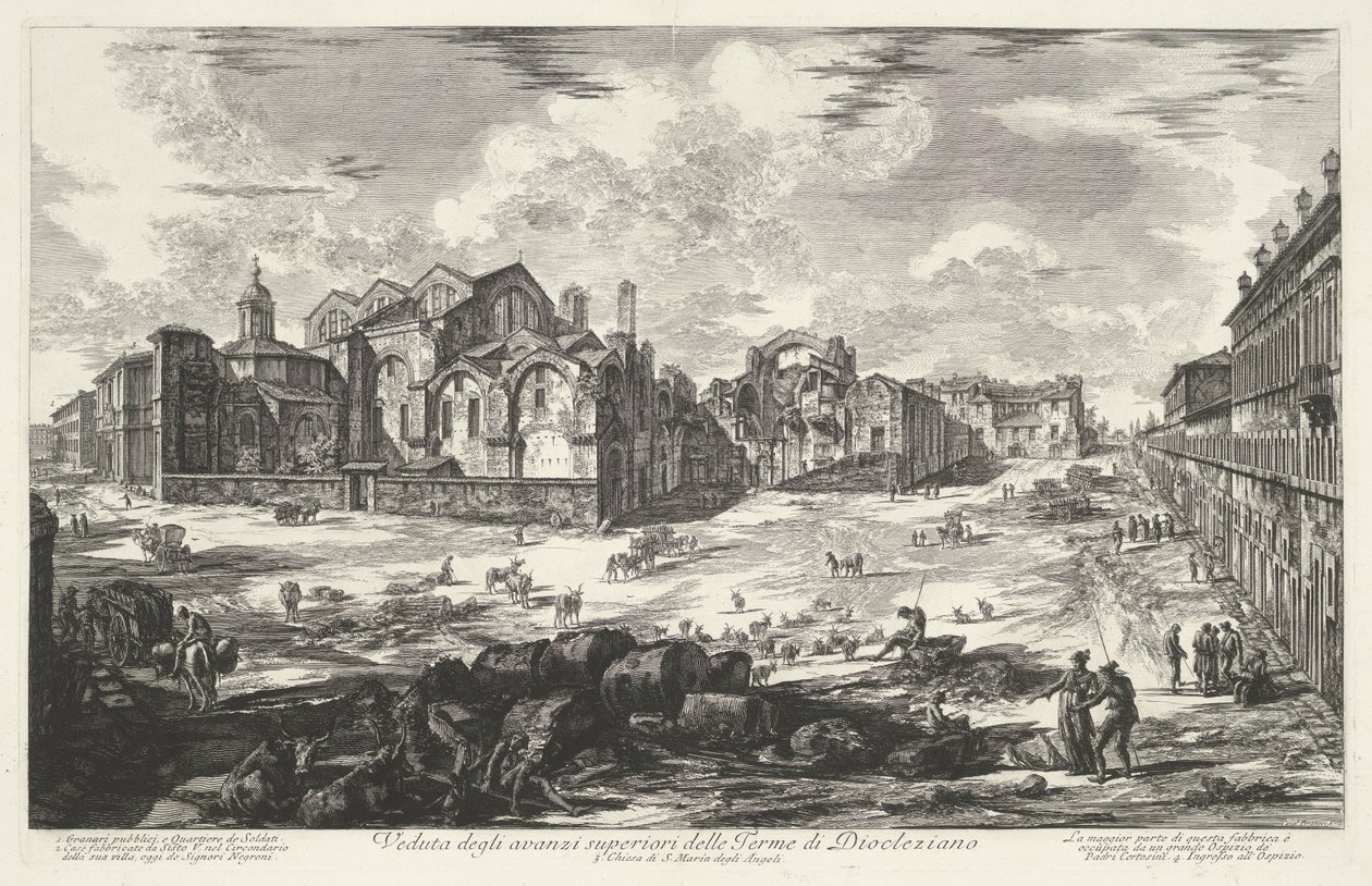 Thermen van Diocletianus te Roma Utsikt over de øvre restene av Dioclaziano-badene (tittel på objekt) Gezichten op Roma (serietittel) Utsikt over Roma designet og gravert av Giambattista Piranesi-arkitekten Ve (nez) iano (serietittel) av Giovanni Battista Piranesi