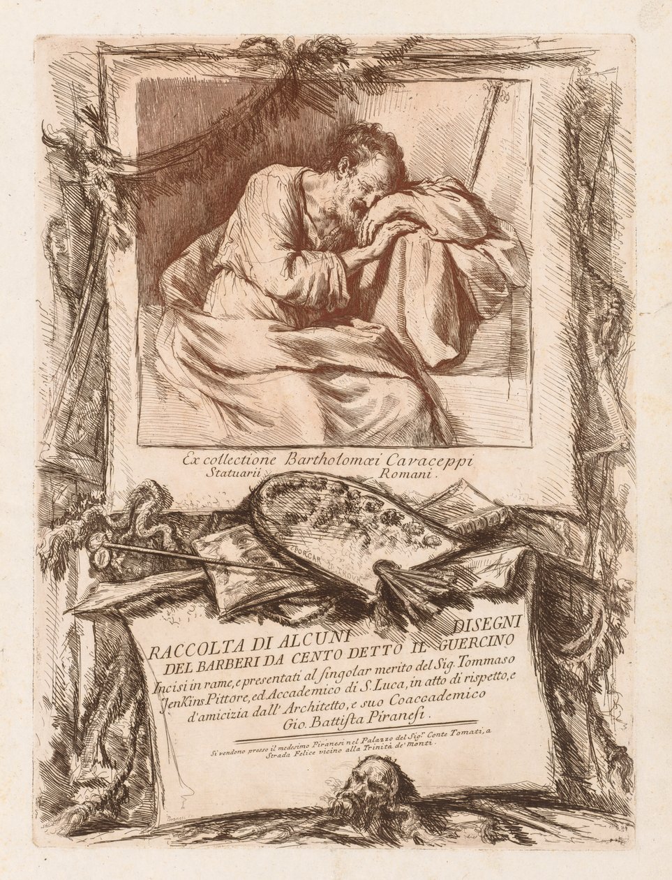 Tittelside for samling av noen tegninger av Barberi fra Cento Ietto il Gerucino av Giovanni Battista Piranesi