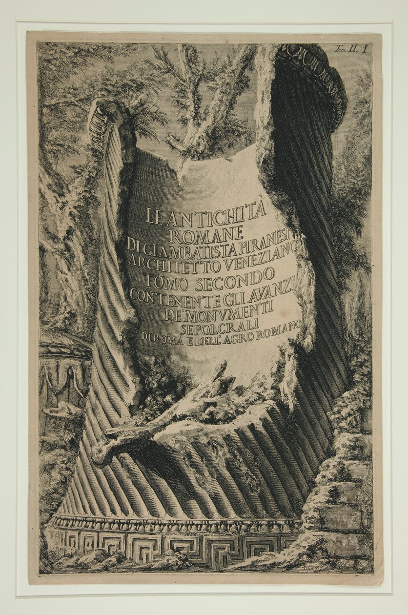 Tittelside til bind II av The Antiquities? Romane: Antikkene? Romane av Giambatista Piranesi venetiansk arkitekt Andre bind Inneholder rester de av Giovanni Battista Piranesi