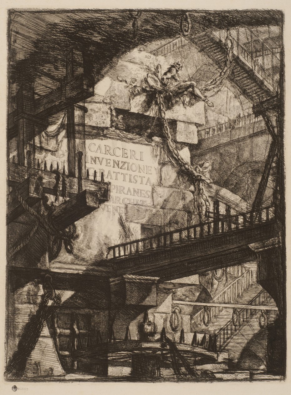 Tittelplate, plate I fra Imaginary Prisons, ca. 1750 (radering på papir) av Giovanni Battista Piranesi