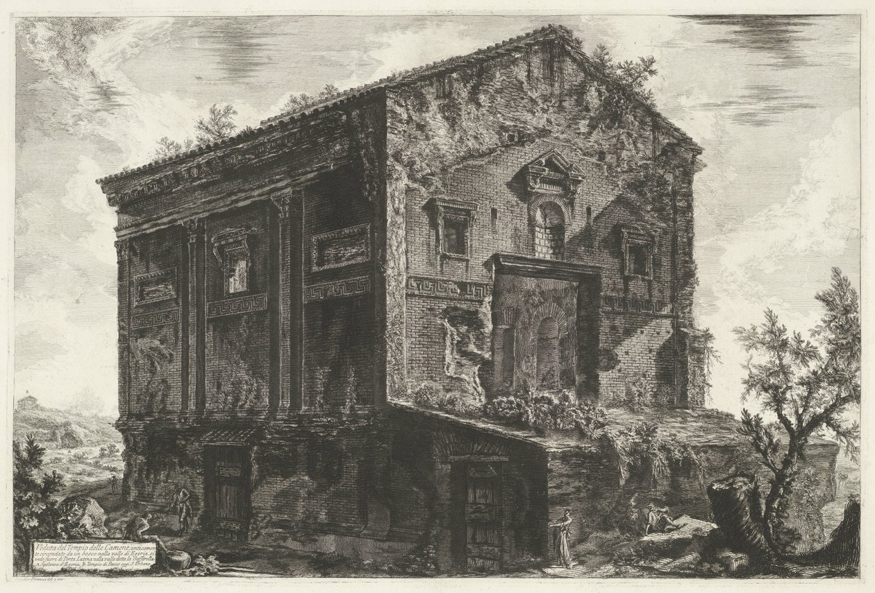 Tombe van Aspasia Annia Regilla te Roma Utsikt over Temple of Camene (tittel på objekt) Gezichten op Roma (serietittel) Utsikt over Roma designet og gravert av Giambattista Piranesi-arkitekten Ve (nez) iano (serietittel) av Giovanni Battista Piranesi