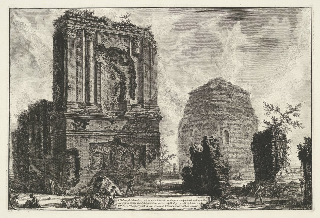 Tombes van Licinianus Piso en de Cornelius-familien langs de Via Appia Gezichten op Roma (serietittel) Utsikt over Roma designet og gravert av Giambattista Piranesi-arkitekten Ve (nez) iano (serietittel) av Giovanni Battista Piranesi