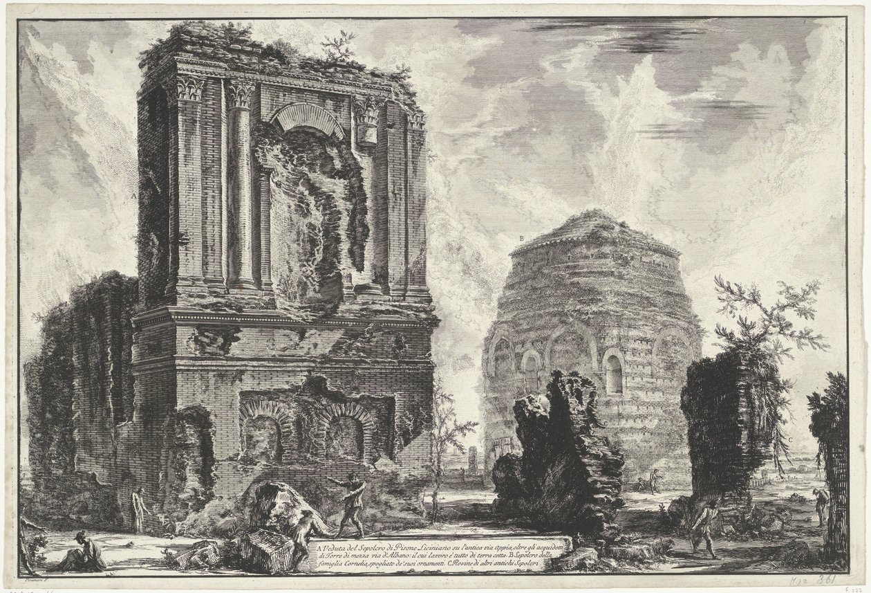 Tombes van Licinianus Piso en de Cornelius-familien langs de Via Appia Gezichten op Roma (serietittel) Utsikt over Roma designet og gravert av Giambattista Piranesi-arkitekten Ve (nez) iano (serietittel) av Giovanni Battista Piranesi