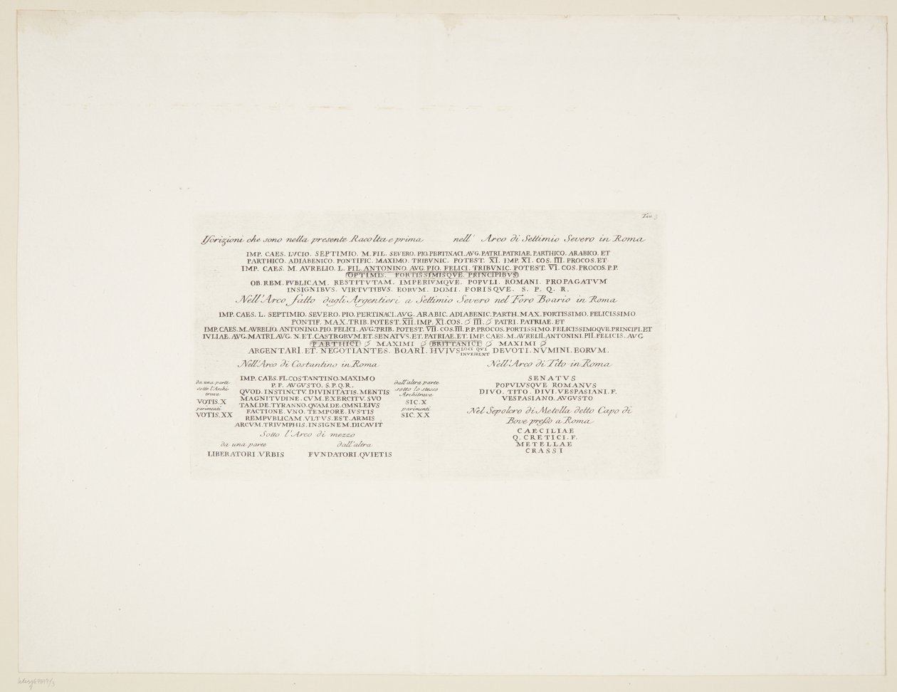 Transkripsjon av forskjellige gamle latinske inskripsjoner av Giovanni Battista Piranesi