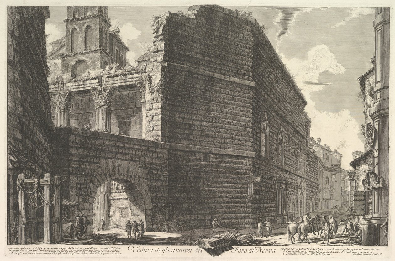 Utsikt over restene av Forum of Nerva, larcade et la muraille Forum of Augustus [err ..., 1757. av Giovanni Battista Piranesi