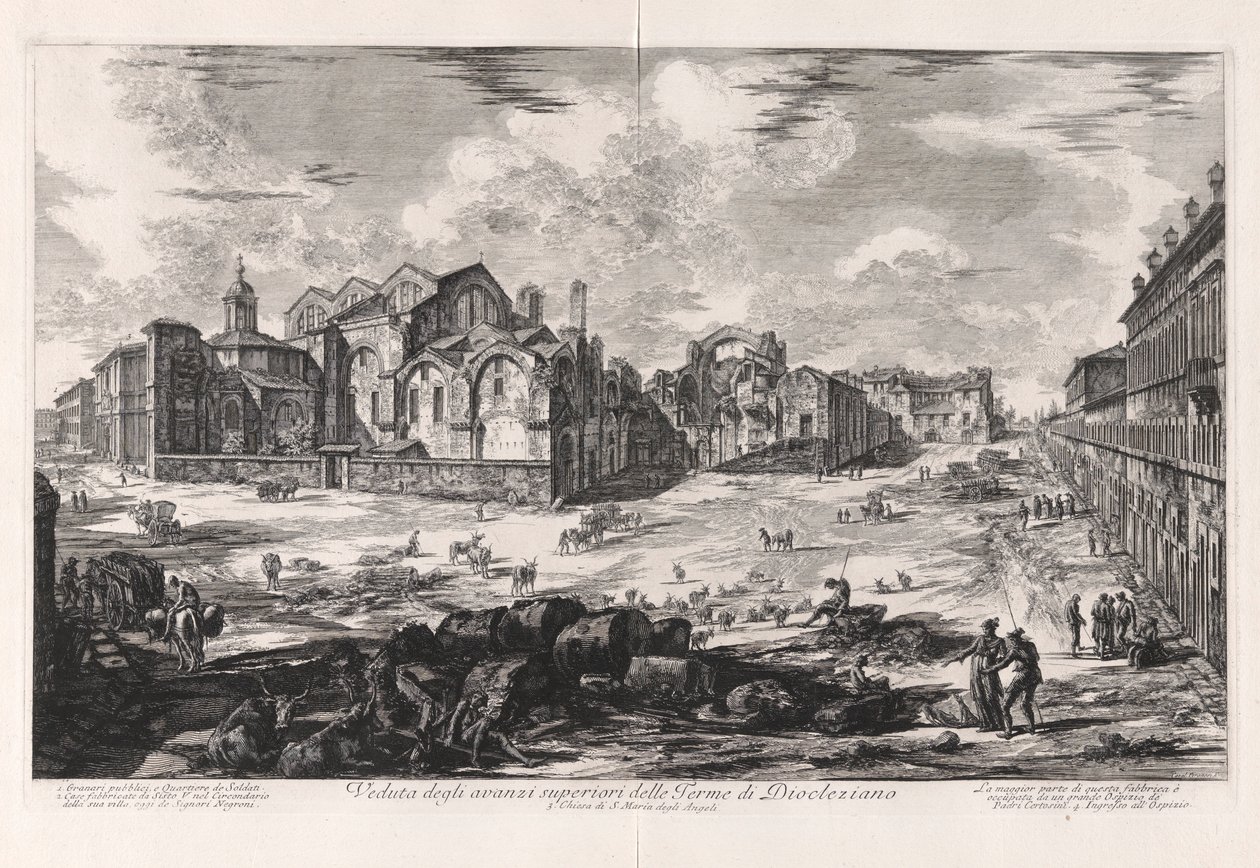 Utsikt over de øvre ruinene av Diokletians bad [fjern utsikt som viser kirken Santa Maria degli Angeli]), fra Vedute di Roma (Utsikt over Roma) av Giovanni Battista Piranesi