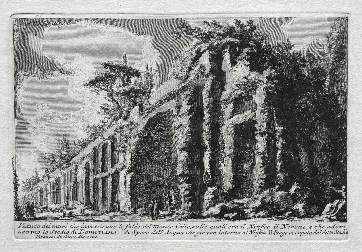 Utsikt over veggene som dekket bakkene til Mount Celio. av Giovanni Battista Piranesi