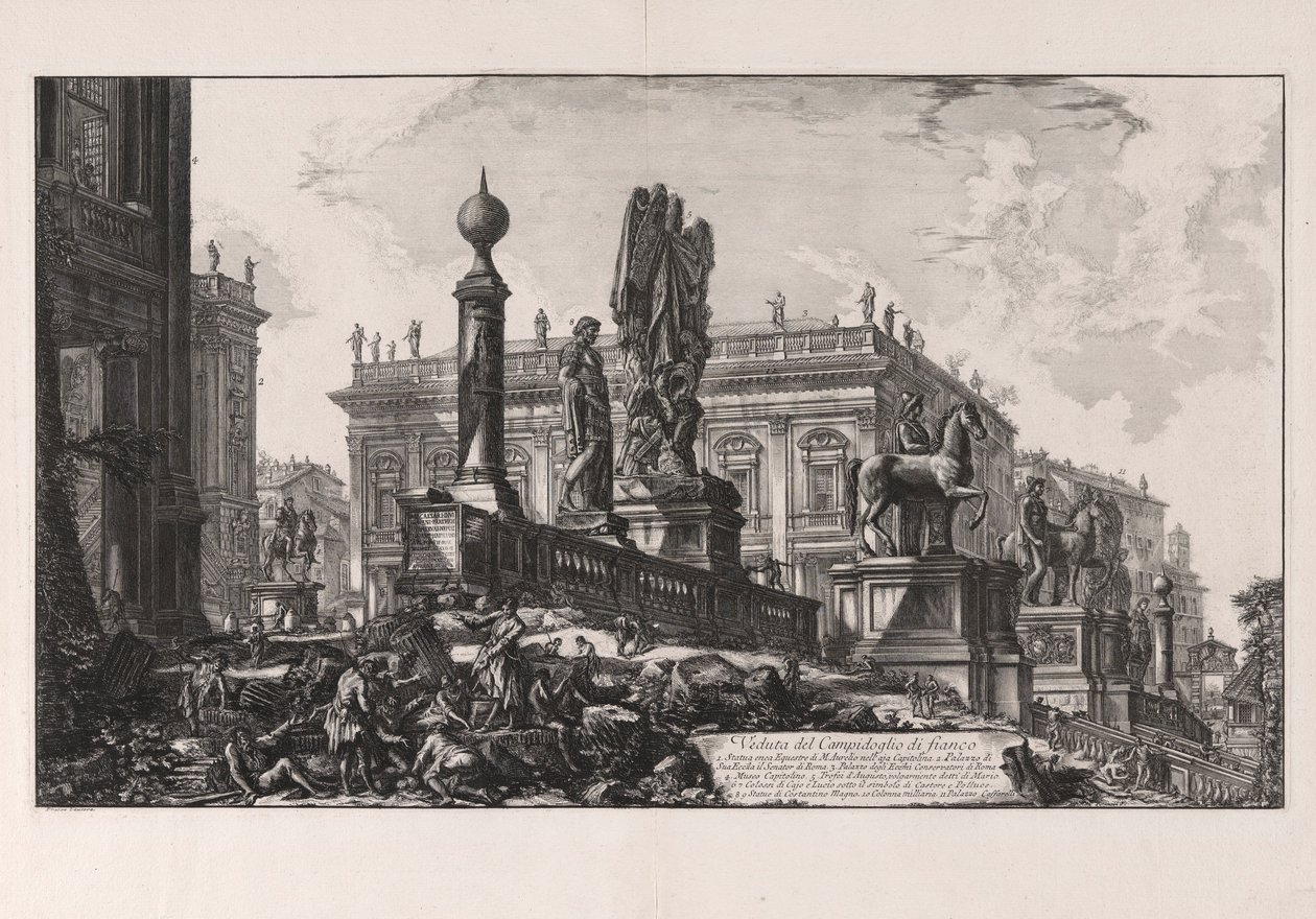 Utsikt over Campidoglio fra siden, fra Vedute di Roma (Utsikt over Roma) av Giovanni Battista Piranesi