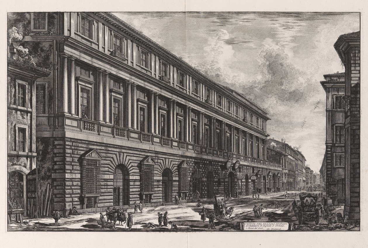 Utsikt over Palazzo Stopani. Arkitektur av Rafael fra Urbino, fra Vedute di Roma (Utsikter over Roma) av Giovanni Battista Piranesi