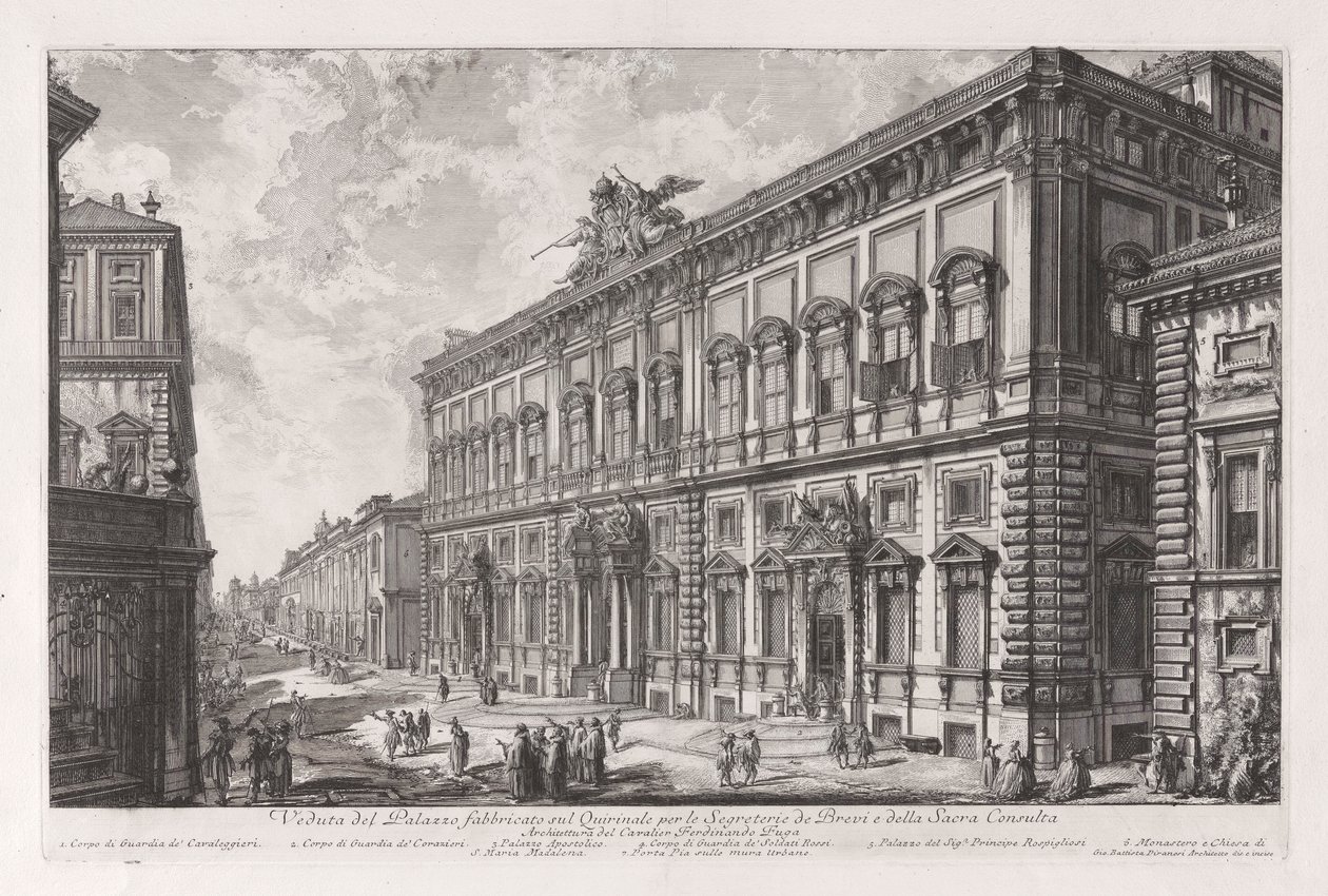 Utsikt over Palazzo bygget på Quirinal for Briefs-sekretæren og det hellige råd), fra Vedute di Roma av Giovanni Battista Piranesi
