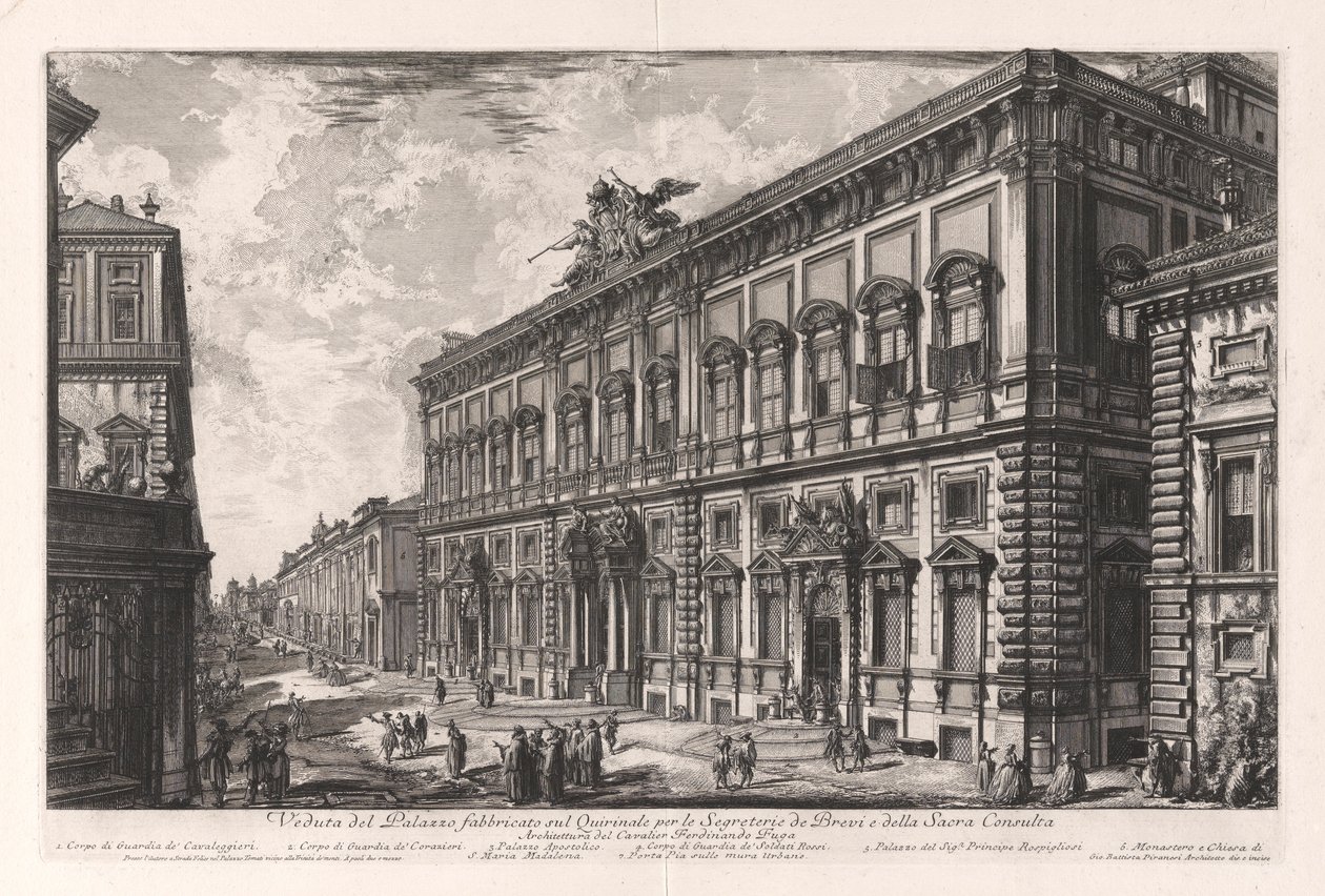 Utsikt over Palazzo bygget på Quirinal for Briefs-sekretæren og det hellige råd), fra Vedute di Roma (Utsikt over Roma) av Giovanni Battista Piranesi