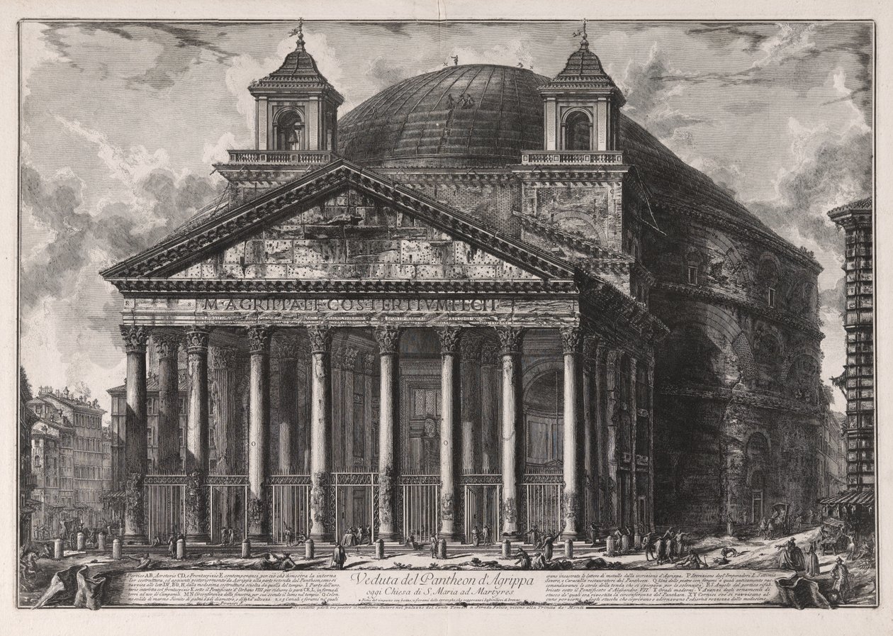 Utsikt over Agrippas Pantheon, i dag kirken Santa Maria ad Martyres [egentlig Hadrians Pantheon], fra Vedute di Roma (Utsikter over Roma) av Giovanni Battista Piranesi