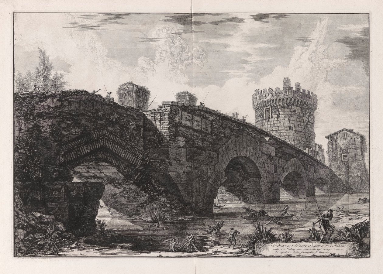 Utsikt over Lugano-broen på l av Giovanni Battista Piranesi
