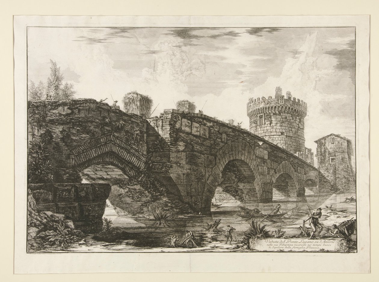 Utsikt over Lugano-broen på l av Giovanni Battista Piranesi