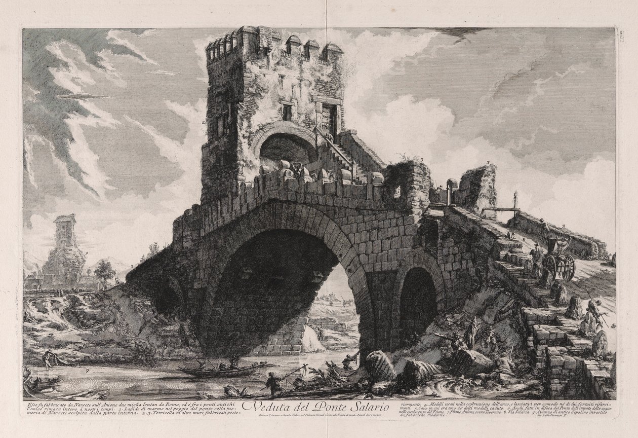 Veduta del Ponte Salario (Utsikt over Salario-broen), fra Vedute di Roma (Utsikt over Roma) av Giovanni Battista Piranesi