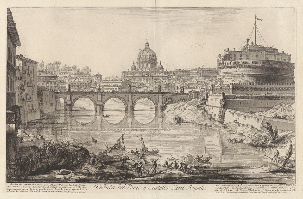 Utsikt over broen og slottet Sant av Giovanni Battista Piranesi