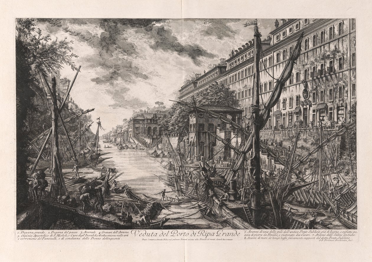Utsikt over havnen i Ripa Grande, fra Vedute di Roma (Utsikt over Roma) av Giovanni Battista Piranesi