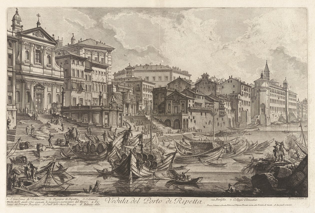 Veduta del Porto di Ripetta (Utsikt over havnen i Ripetta), fra Vedute di Roma (Utsikt over Roma) av Giovanni Battista Piranesi
