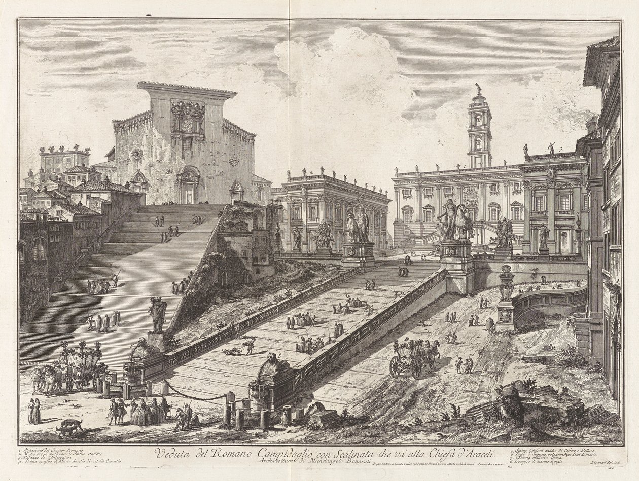 Utsikt over den romerske Campidoglio med trapp som går av Giovanni Battista Piranesi
