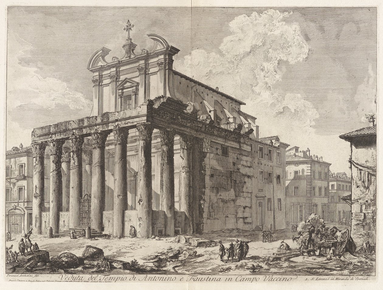 Veduta del Tempio di Antonino e Faustina i Campo Vaccino (Utsikt over Antoninus-tempelet og Faustina i Forum Romanum), fra Vedute di Roma (Utsikt over Roma) av Giovanni Battista Piranesi