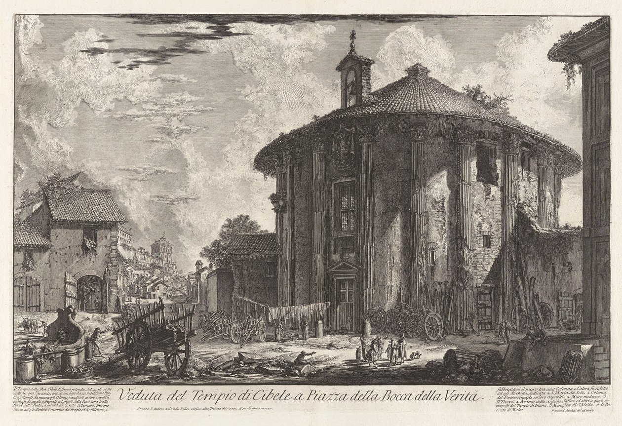 Utsikt over Cybele-tempelet på Piazza della Bocca della Verit? (Utsikt over Cybele-tempelet på Piazza av Bocca della Verit?), Fra Vedute di Roma (Utsikt over Roma) av Giovanni Battista Piranesi