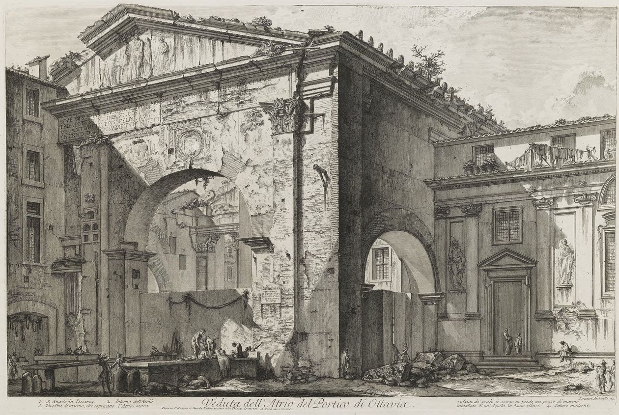 Utsikt over atriet i Octavias portiko (Octavias portiko: inngangsportalen, eksteriør) av Giovanni Battista Piranesi