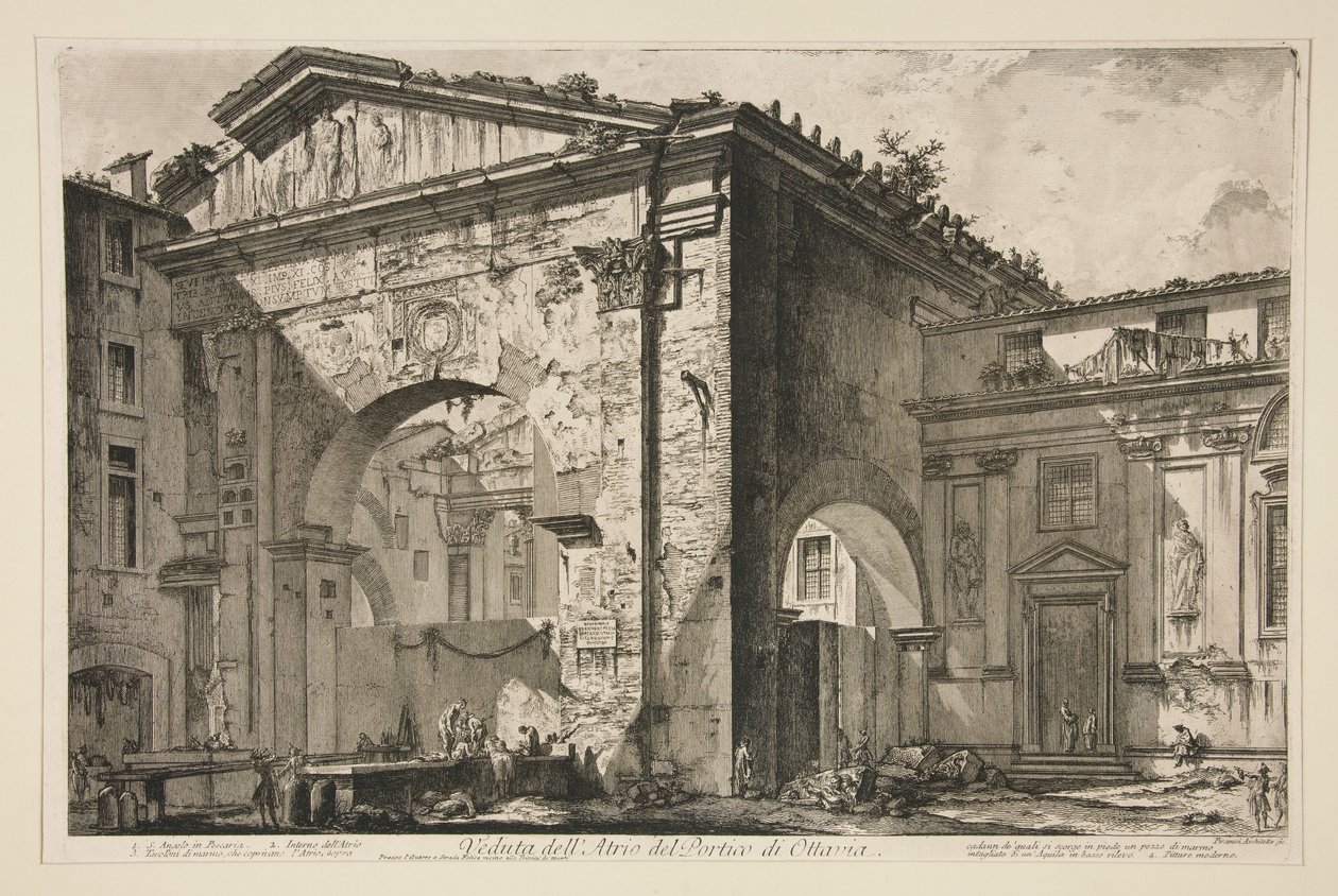 Utsikt over atriet i Octavias portiko, fra Vedute di Roma av Giovanni Battista Piranesi
