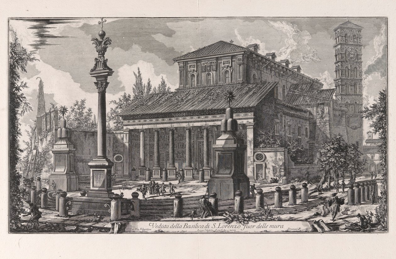 Utsikt over basilikaen San Lorenzo fuori delle Mura, fra Vedute di Roma (Utsikt over Roma) av Giovanni Battista Piranesi