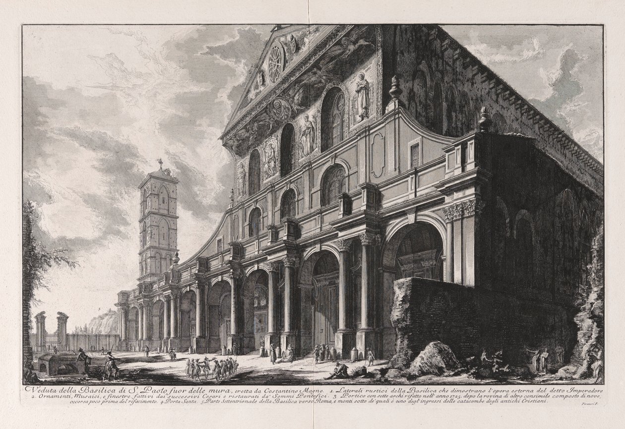 Utsikt over St. Paul-basilikaen utenfor murene, bygget av Konstantin den store, fra Vedute di Roma (Utsikt over Roma) av Giovanni Battista Piranesi