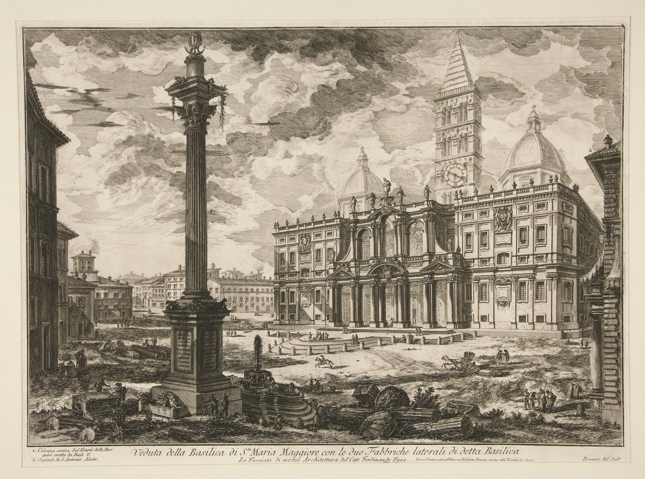 Utsikt over Santa Basilica. Maria Maggiore med de to laterale fabrikkene til nevnte basilika (Utsikt over basilikaen S. Maria Maggiore med sine to flankerende vinger), fra Vedute di Roma av Giovanni Battista Piranesi
