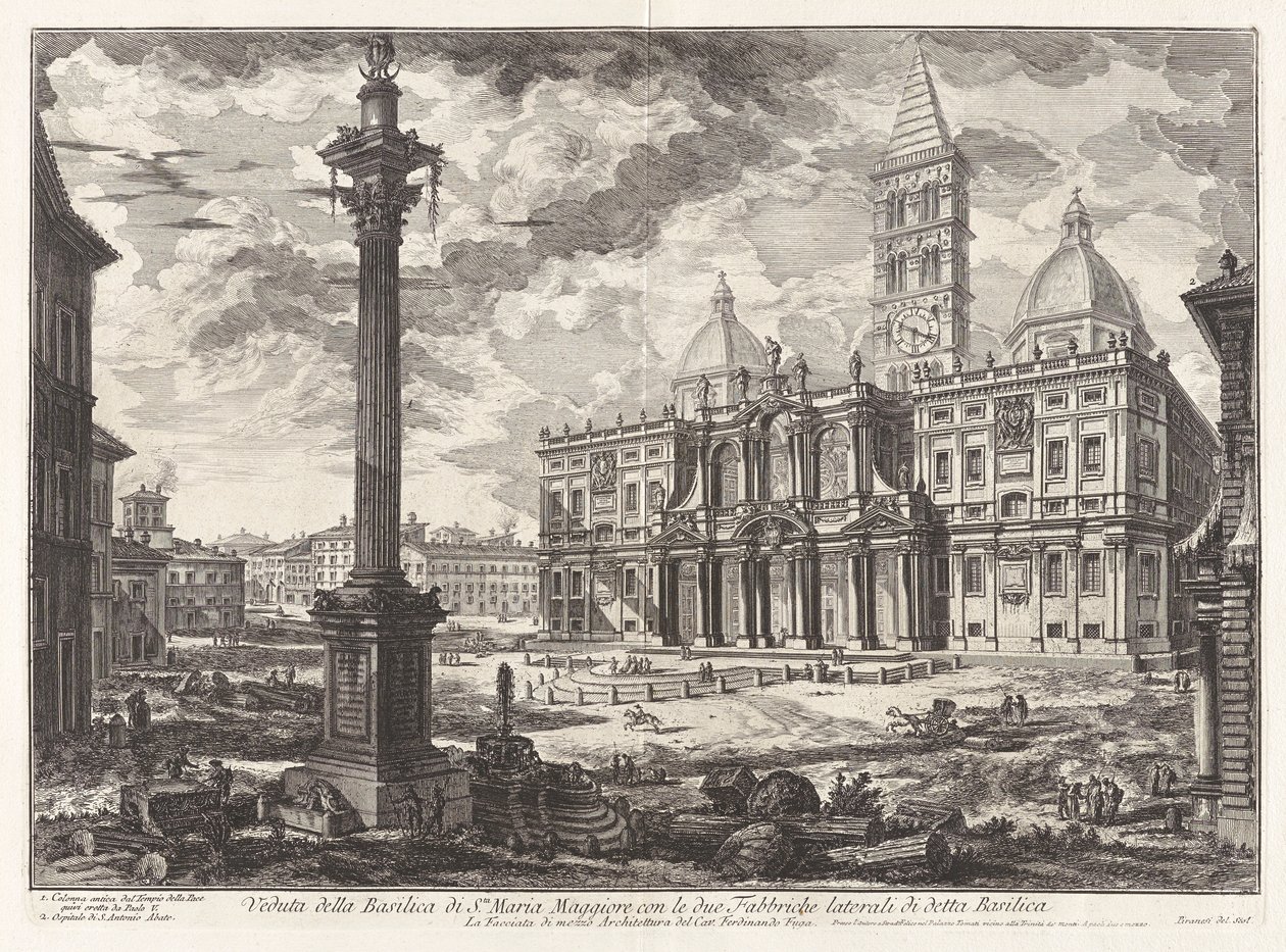 Utsikt over basilikaen Santa Maria [Maggiore] med sine to flankerende vinger), fra Vedute di Roma (Utsikt over Roma) av Giovanni Battista Piranesi
