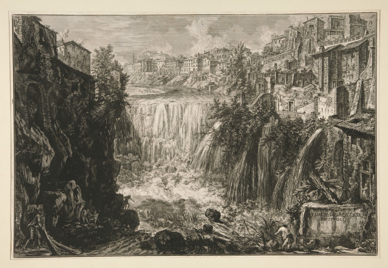 Utsikt over fossen ved Tivoli, fra Vedute di Roma av Giovanni Battista Piranesi