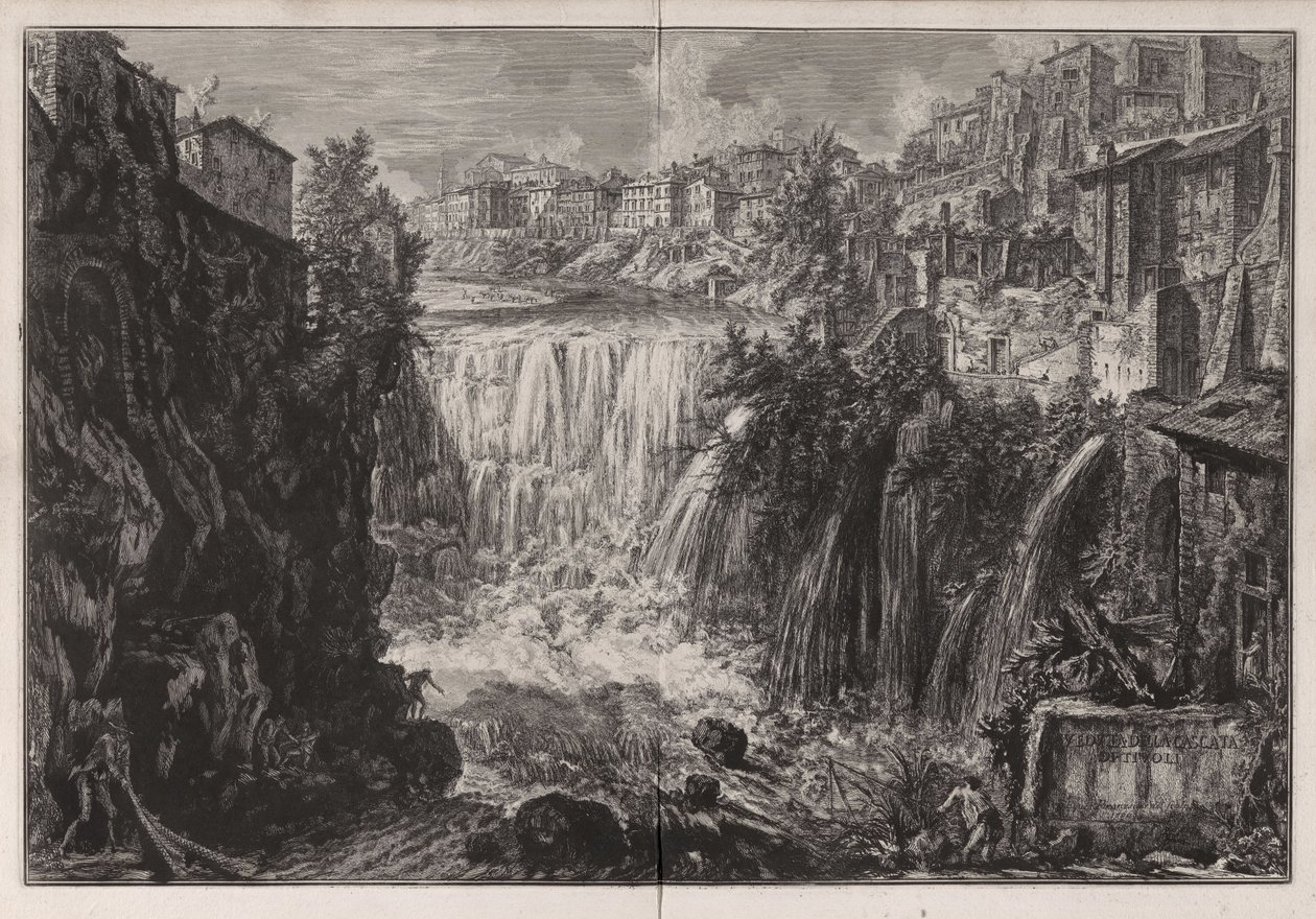 Utsikt over fossen i Tivoli, fra Vedute di Roma av Giovanni Battista Piranesi