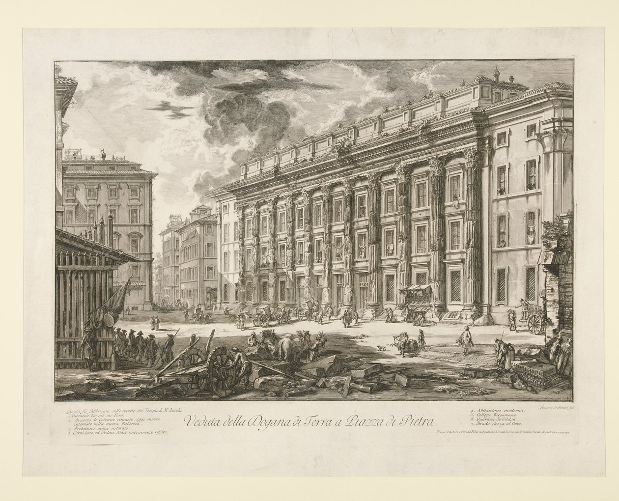 Utsikt over tollhuset på Piazza di Pietra, fra Vedute di Roma av Giovanni Battista Piranesi