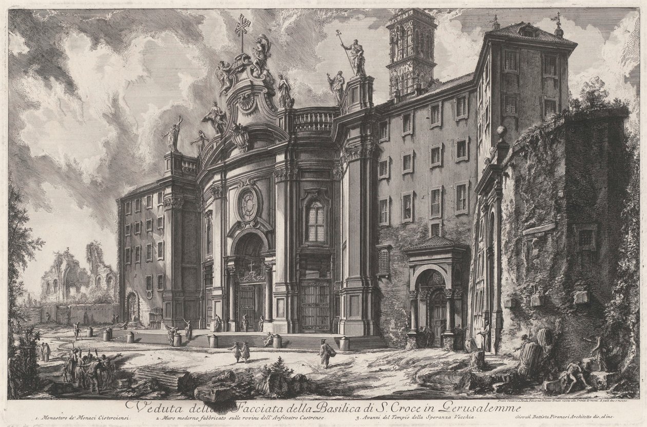 Utsikt over fasaden på basilikaen Santa Croce in Gerusalemme av Giovanni Battista Piranesi