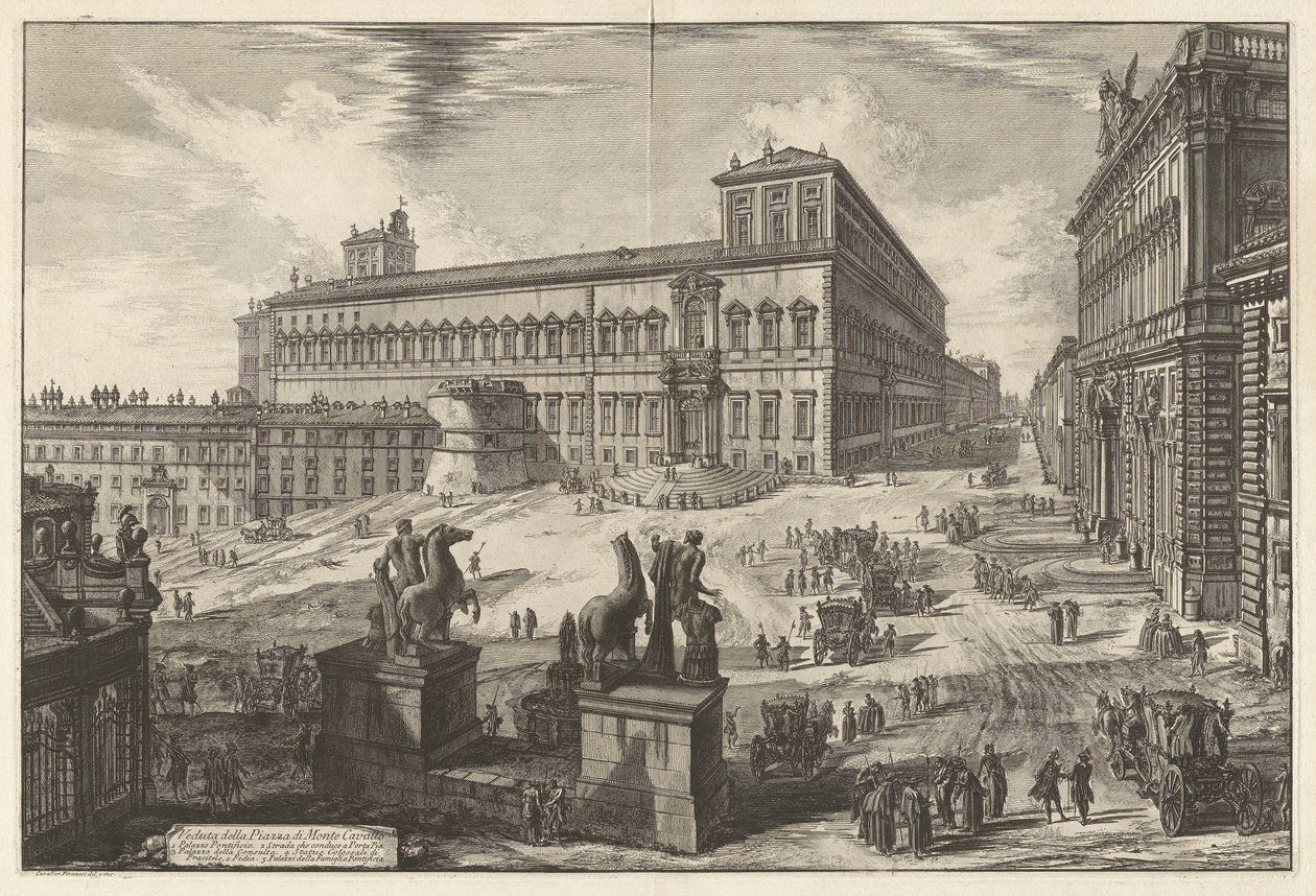 Utsikt over Piazza di Monte Cavallo (Utsikt over Piazza di Monte Cavallo [Piazza del Quirinale med Quirinalpalasset i sentrum]), fra Vedute di Roma (Utsikt over Roma) av Giovanni Battista Piranesi