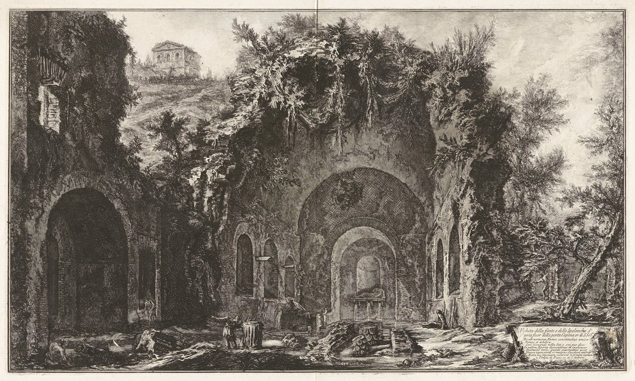 Visning av kilden og Spelonche d av Giovanni Battista Piranesi