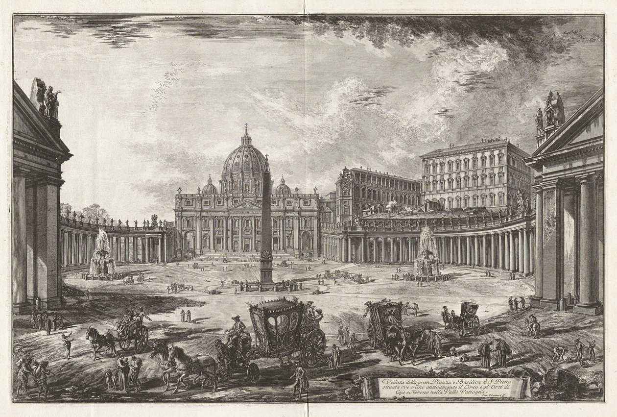 Utsikt over den store Piazza og Basilica of Saint Peter av Giovanni Battista Piranesi