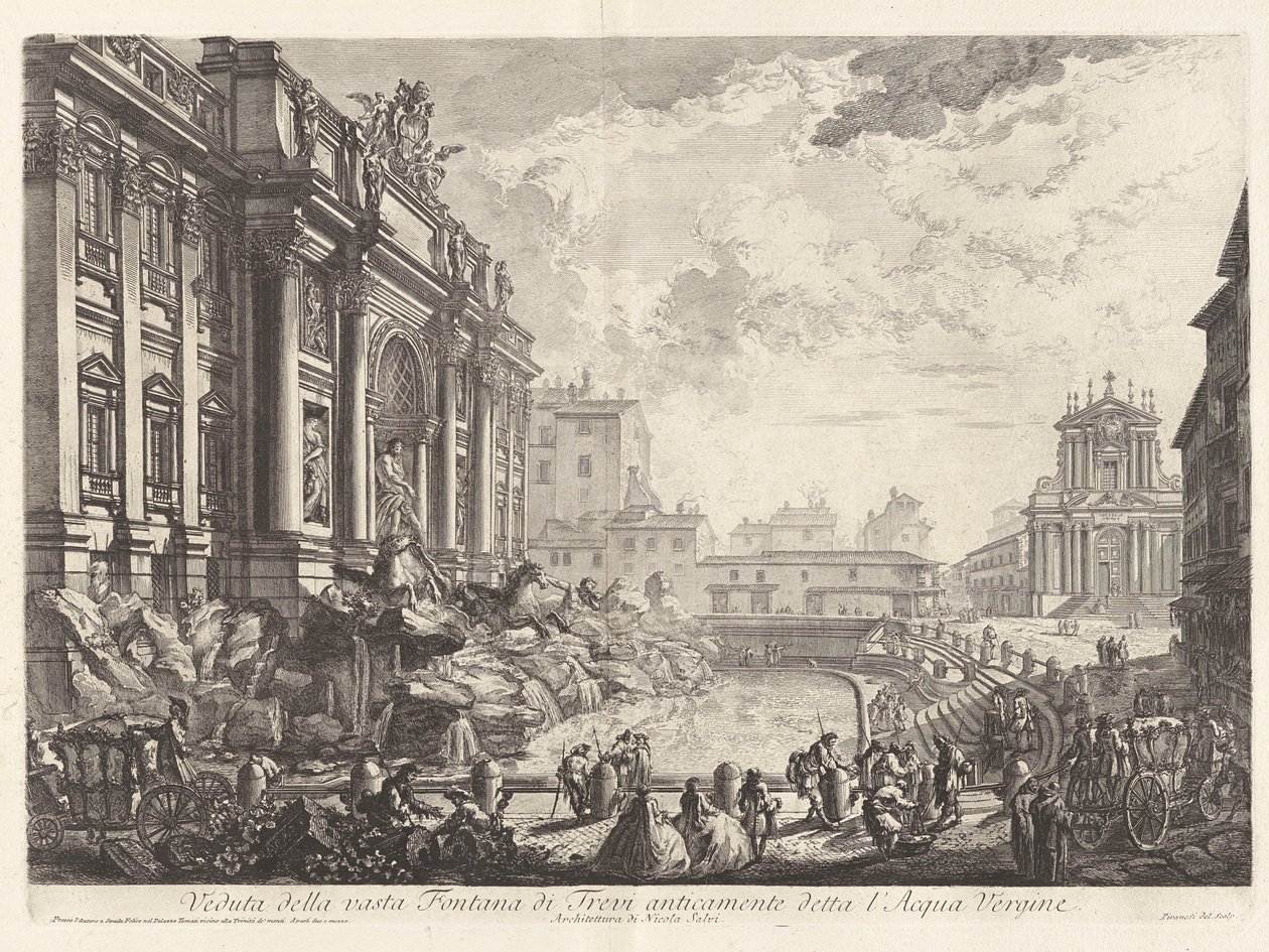 Utsikt over den enorme Trevifontenen tidligere kjent som l av Giovanni Battista Piranesi