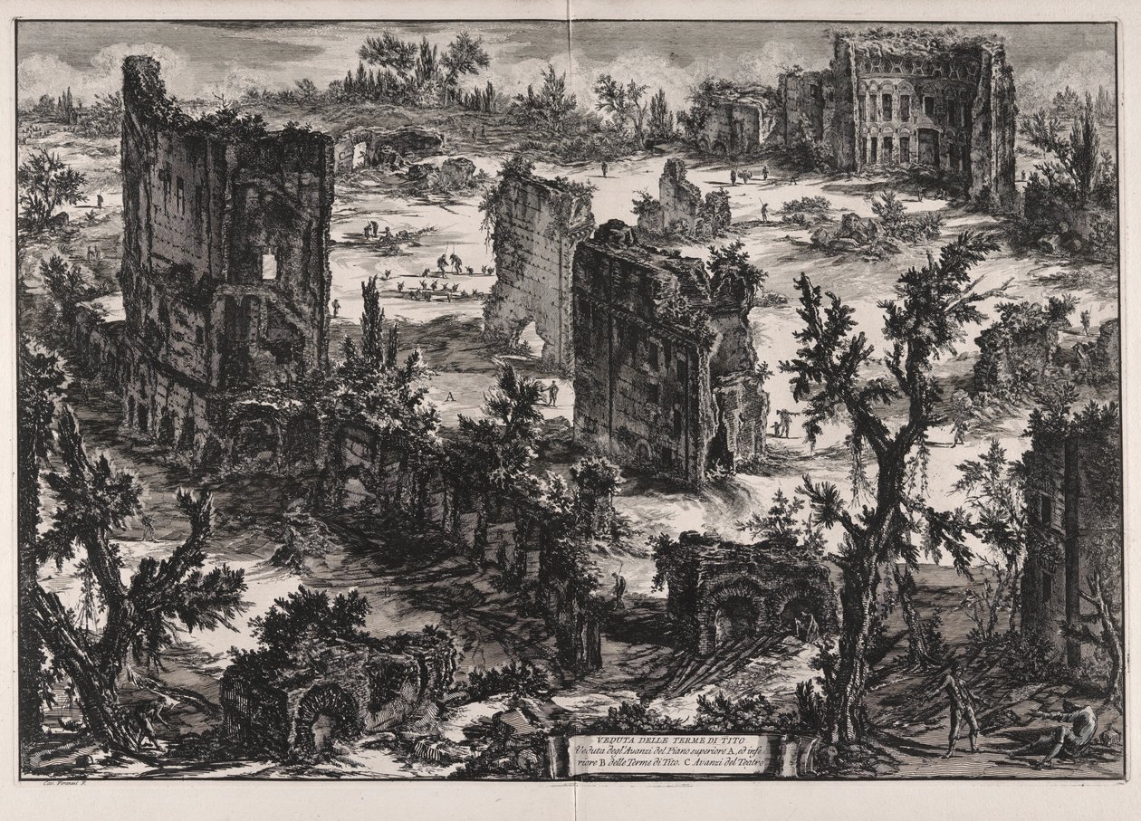Veduta delle Terme di Tito (Utsikt over Titus-badene), fra Vedute di Roma (Utsikt over Roma) av Giovanni Battista Piranesi
