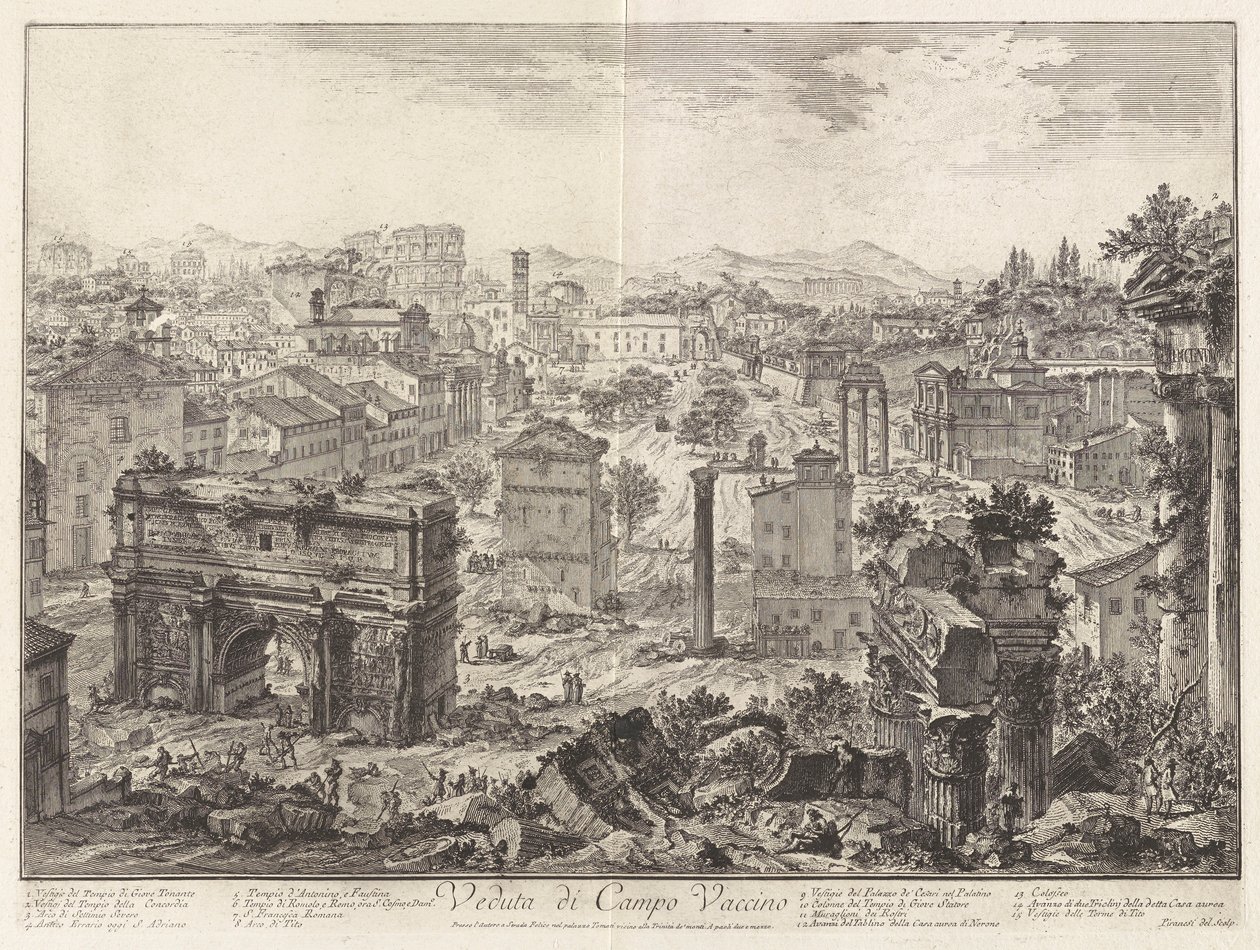 Veduta di Campo Vaccino (Utsikt over Campo Vaccino [Forum Romanum, fra Capitoline Hill]), fra Vedute di Roma (Utsikt over Roma) av Giovanni Battista Piranesi