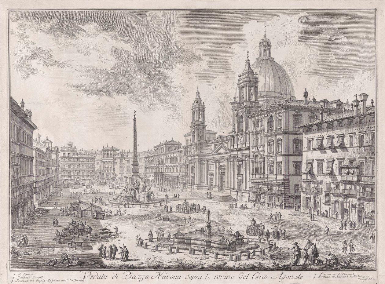 Utsikt over Piazza Navona over ruinene av sirkuset Domitian, fra Vedute di Roma (Utsikt over Roma) av Giovanni Battista Piranesi