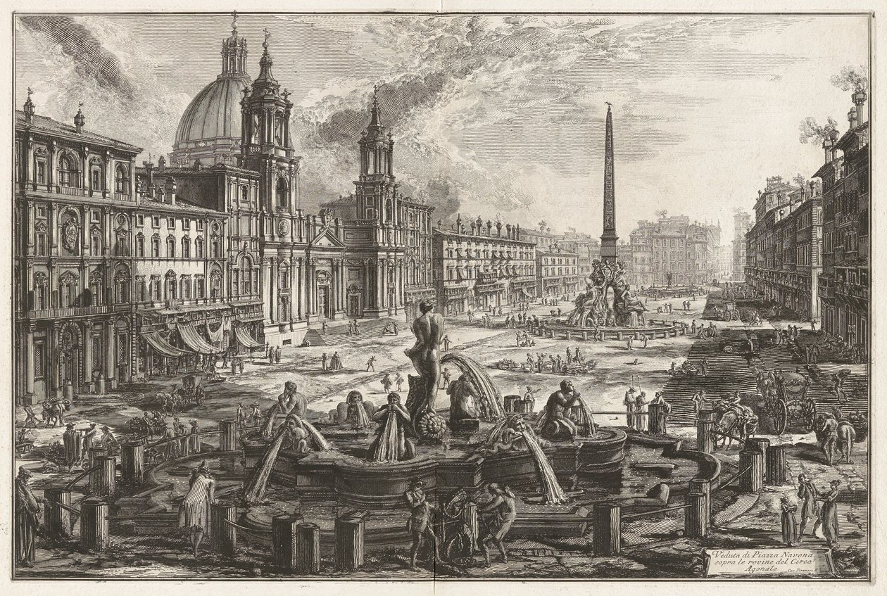 Utsikt over Piazza Navona over ruinene av Circus Agonalis [Circus of Domitian]), fra Vedute di Roma (Utsikt over Roma) av Giovanni Battista Piranesi