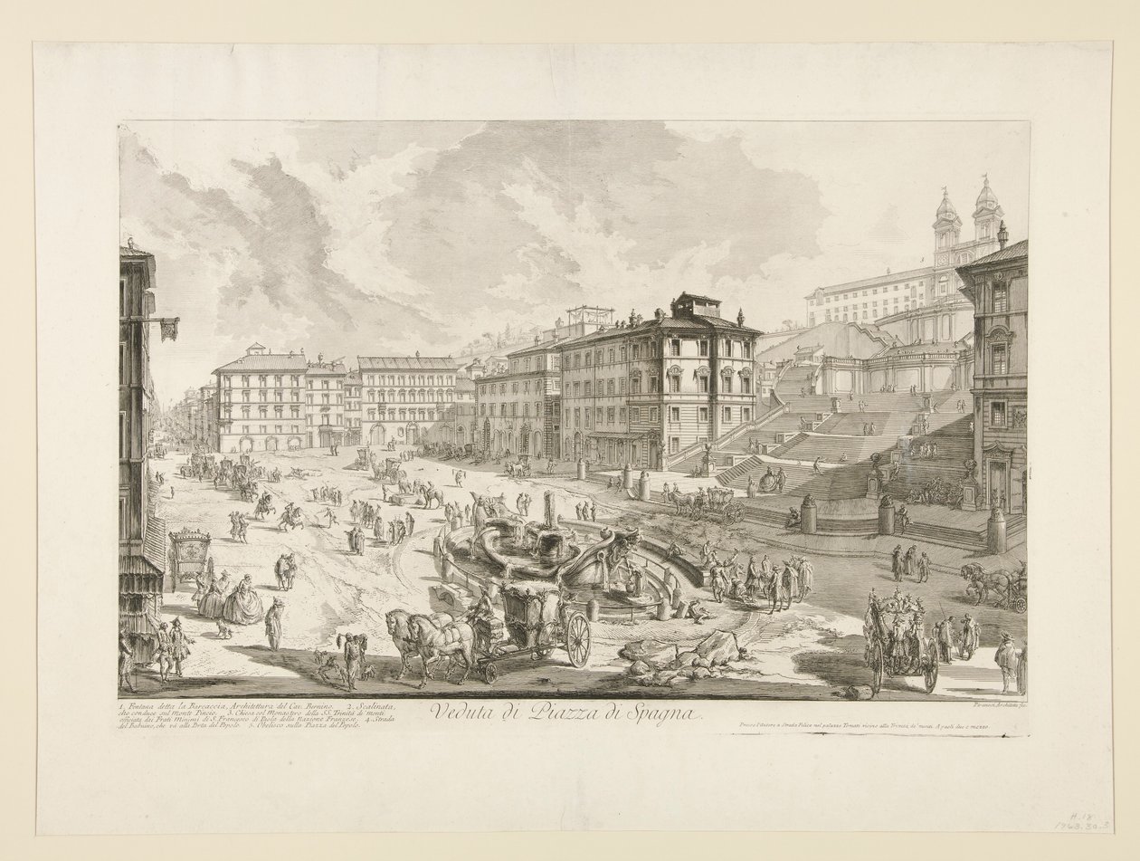 Utsikt over Piazza di Spagna, fra utsikt over Roma av Giovanni Battista Piranesi