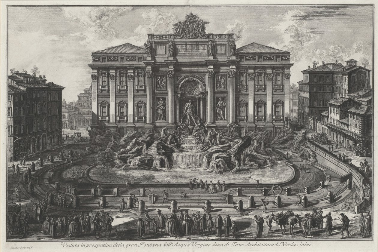 Perspektivisk utsikt over den store fontenen Acqua Vergine, kalt Trevi, arkitektur av Nicola Salvi av Giovanni Battista Piranesi