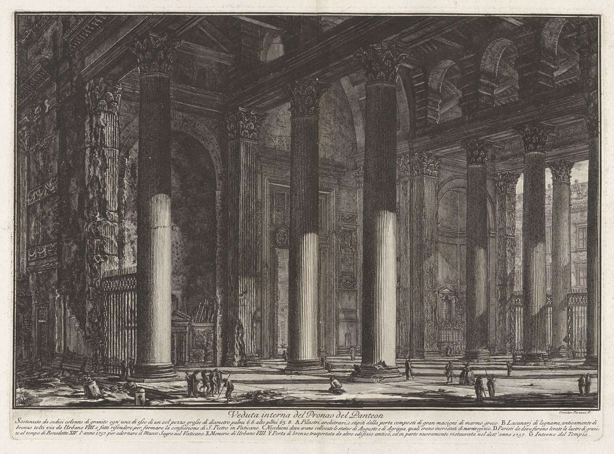 Innvendig utsikt over Pronaos of the Pantheon, fra Vedute di Roma (Utsikt over Roma) av Giovanni Battista Piranesi