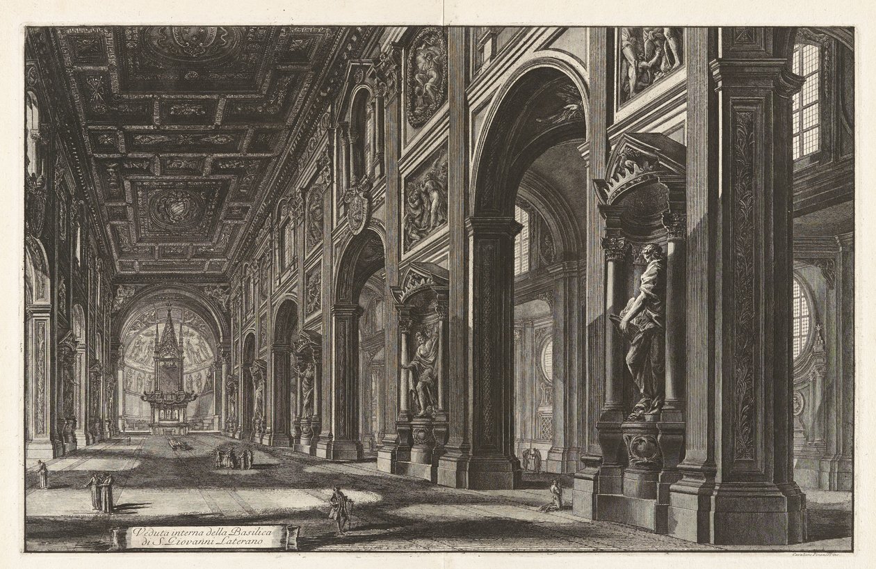 Interiørutsikt over basilikaen San Giovanni in Laterano, fra «Vedute di Roma» av Giovanni Battista Piranesi